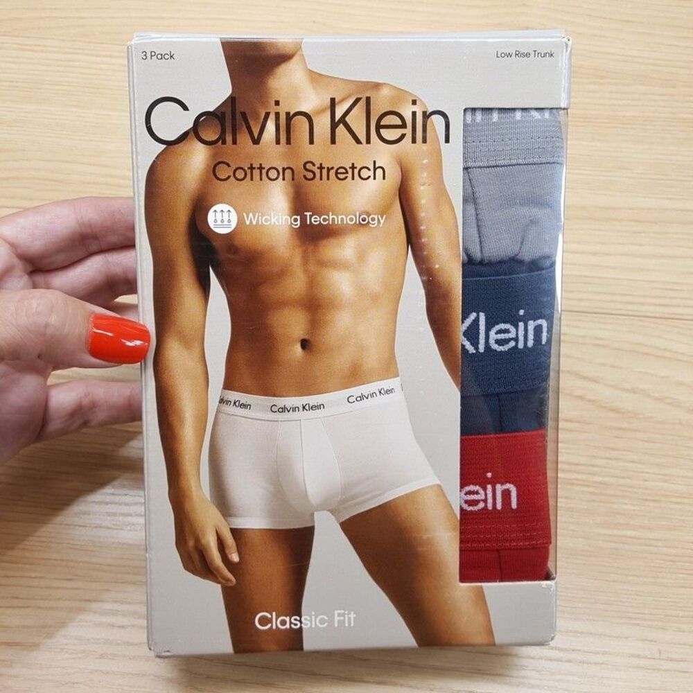 Calvin Klein Boxer Brief Mens XL Red Blue Grey 3-Pack Low Rise Trunk Cotton